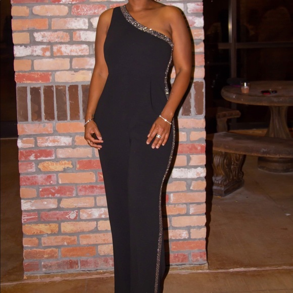 calvin klein one shoulder jumpsuit